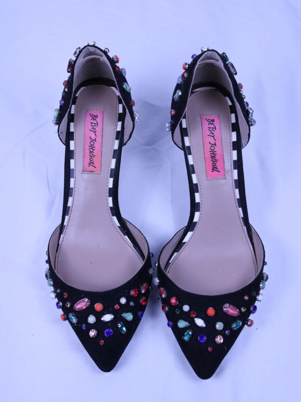 Betsey Johnson Max Black Jeweled d'Orsay Pointed Toe Pumps - Size 6.5 EUC
